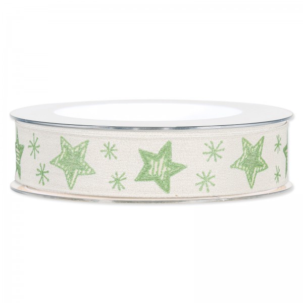 Geschenkband „Sternenhimmel“, Grün/Weiß, 25mm x 20m