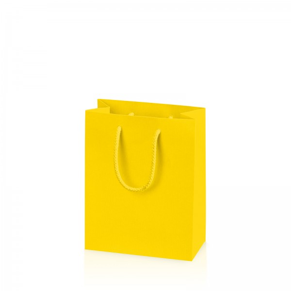 Papiertragetasche „Linea“ Gelb mit Streifenprägung BB