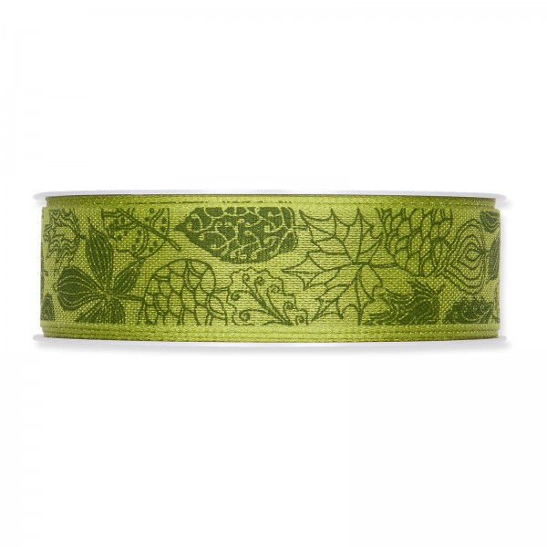 Geschenkband „Blätter“ Grün, 25mm x 18m