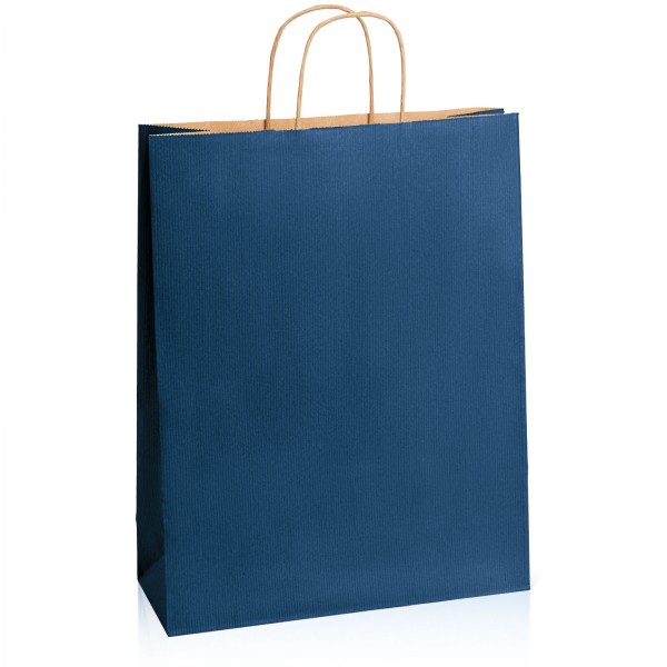 Einkaufstasche aus Kraftpapier Dunkelblau gerippt -XL-