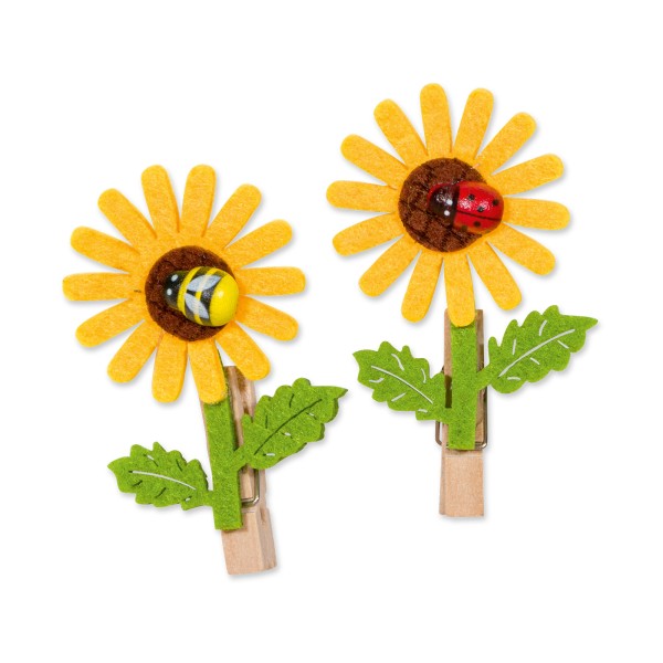 Holzklammer „Sonnenblume“, sortiert