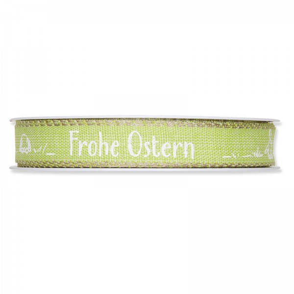 Geschenkband „Frohe Ostern“ Grün/Weiß, 15mm x 20m
