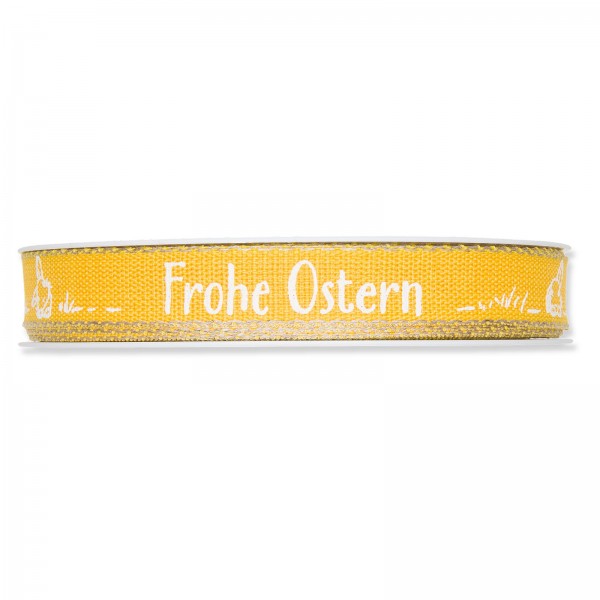 Geschenkband „Frohe Ostern“ Gelb/Weiß, 15mm x 20m