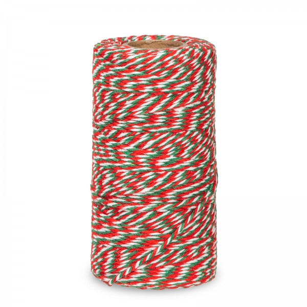 Baumwollkordel „Twist“ Rot/Grün/Weiß, 2mm x 100m